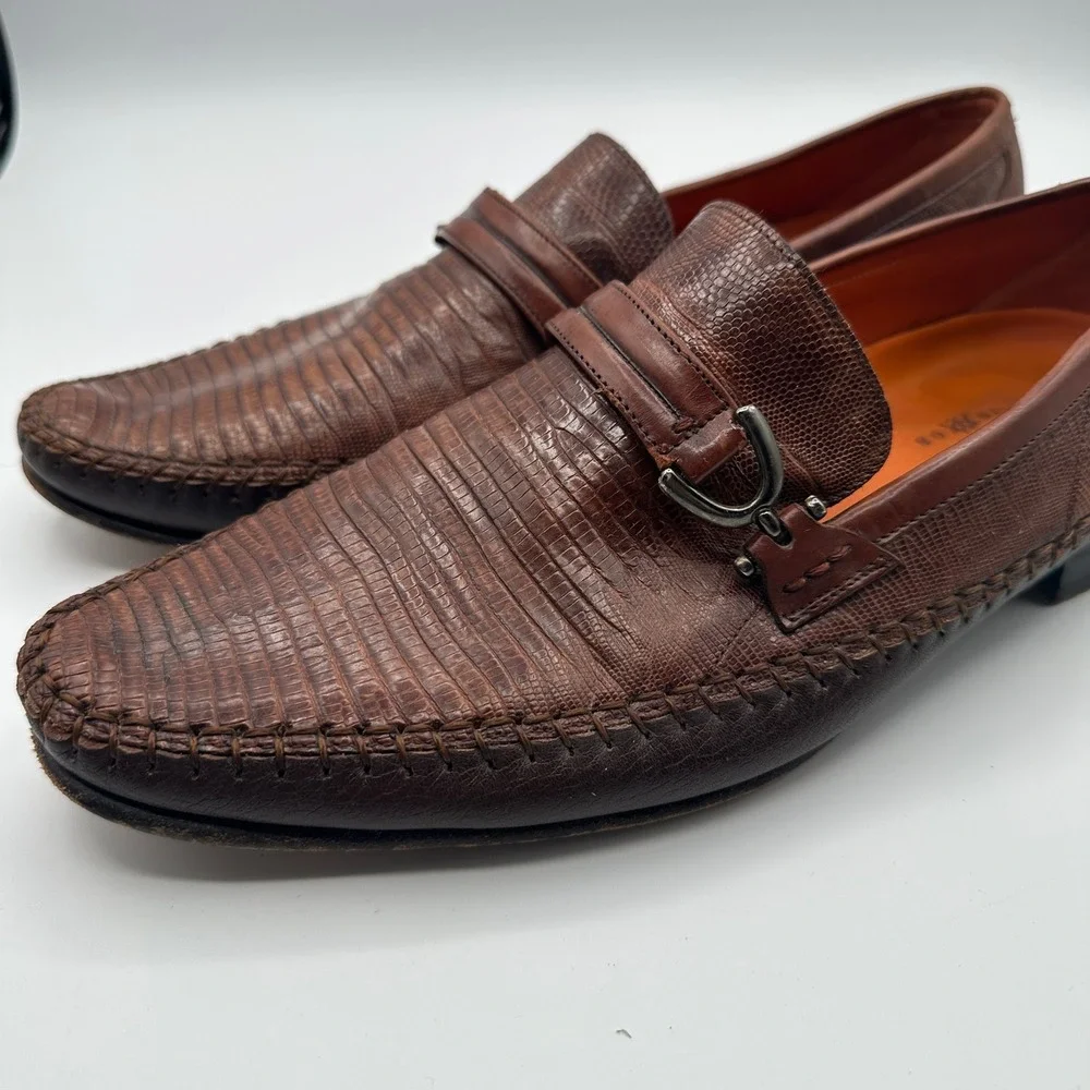 Mezlan Genuine Lizard Skin Loafers Men 10.5 Brown Dress Shoes Luxury Spain Made